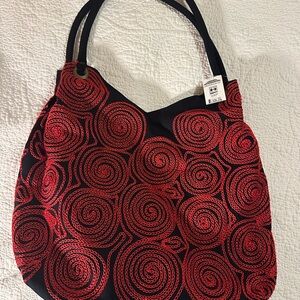 Stylish Red and Black Spiral Tote Bag